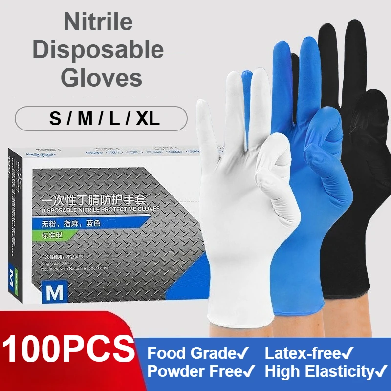Exam Glove Nitrile - 100 Guantes Desechables de Nitrilo Negros/Blancos/Azules/Morados,